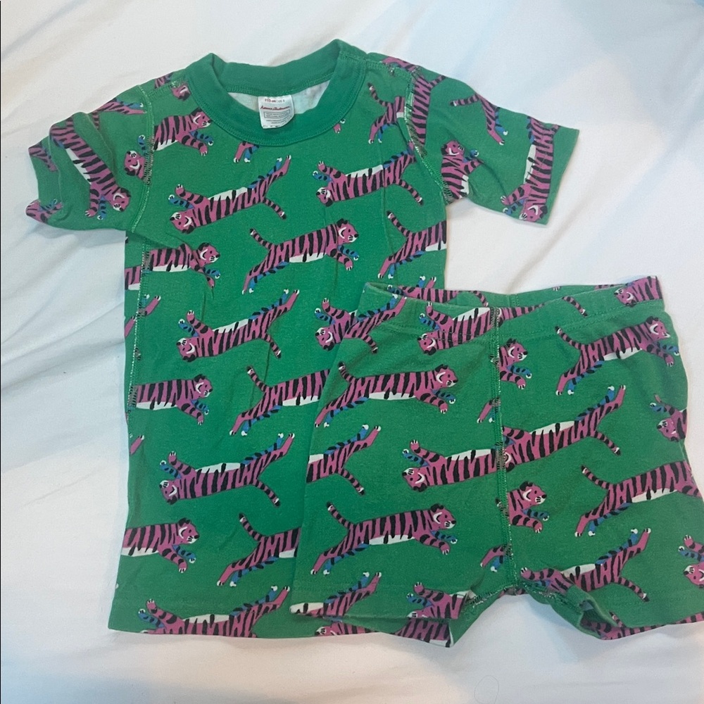 Hanna Andersson Short John Pajama Set Green Tiger Print